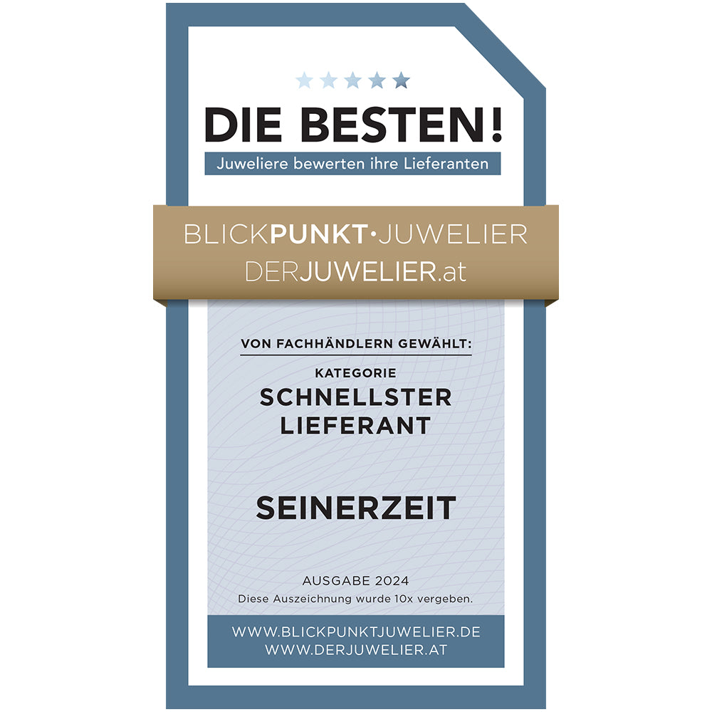 Seinerzeit wins 2024 Blickpunkt Juwelier award for fastest supplier (schnellster lieferant), chosen by professional jewelers in Germany and Austria.