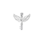 Rückseite des Auri Schlüssel-Anhängers von SEINERZEIT aus rhodiniertem 925 Sterling Silber mit Engelsflügeln 