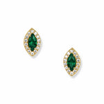 Björn Navette Ohrringe von SEINERZEIT aus vergoldetem 925 Sterling Silber mit grünen Navette-Zirkonia und weißen Zirkonia