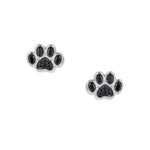 Boucles d'oreilles puces Black Paw en argent avec motif patte, grands zircons noirs ovales aux extrémités et pavage complet en zircons noirs