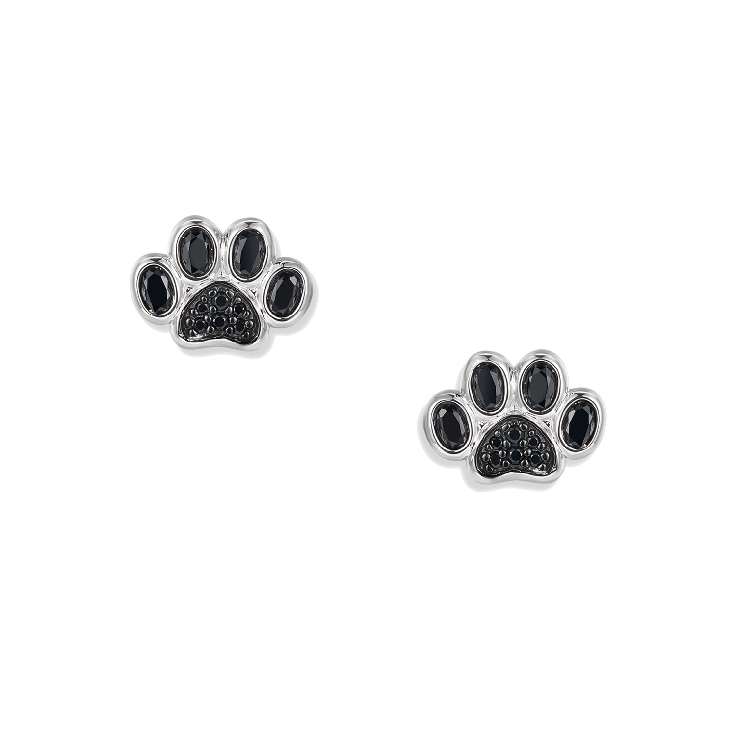 Orecchini a lobo Black Paw in argento, ciascuno con una zampa, un grande zircone nero ovale sulle punte e pavé di zirconi neri.