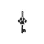 Silberner Black Paw Schlüssel Anhänger mit Pfoten-Griff, großen ovalen schwarzen Zirkonia an den Pfotenspitzen und vollständig schwarzem Zirkonia-Besatz