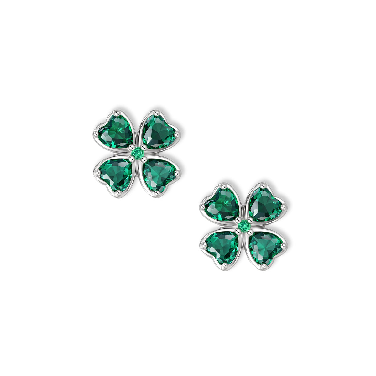 Clea Kleeblatt-Ohrstecker von SEINERZEIT aus 925 Sterling Silber mit smaragdgrünen Zirkonia in Herzform