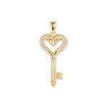 Vergoldeter Crystal Cupid Schlüssel Anhänger mit herzförmigem Griff und weißen Zirkonia, eleganter Symbolschmuck in Gold