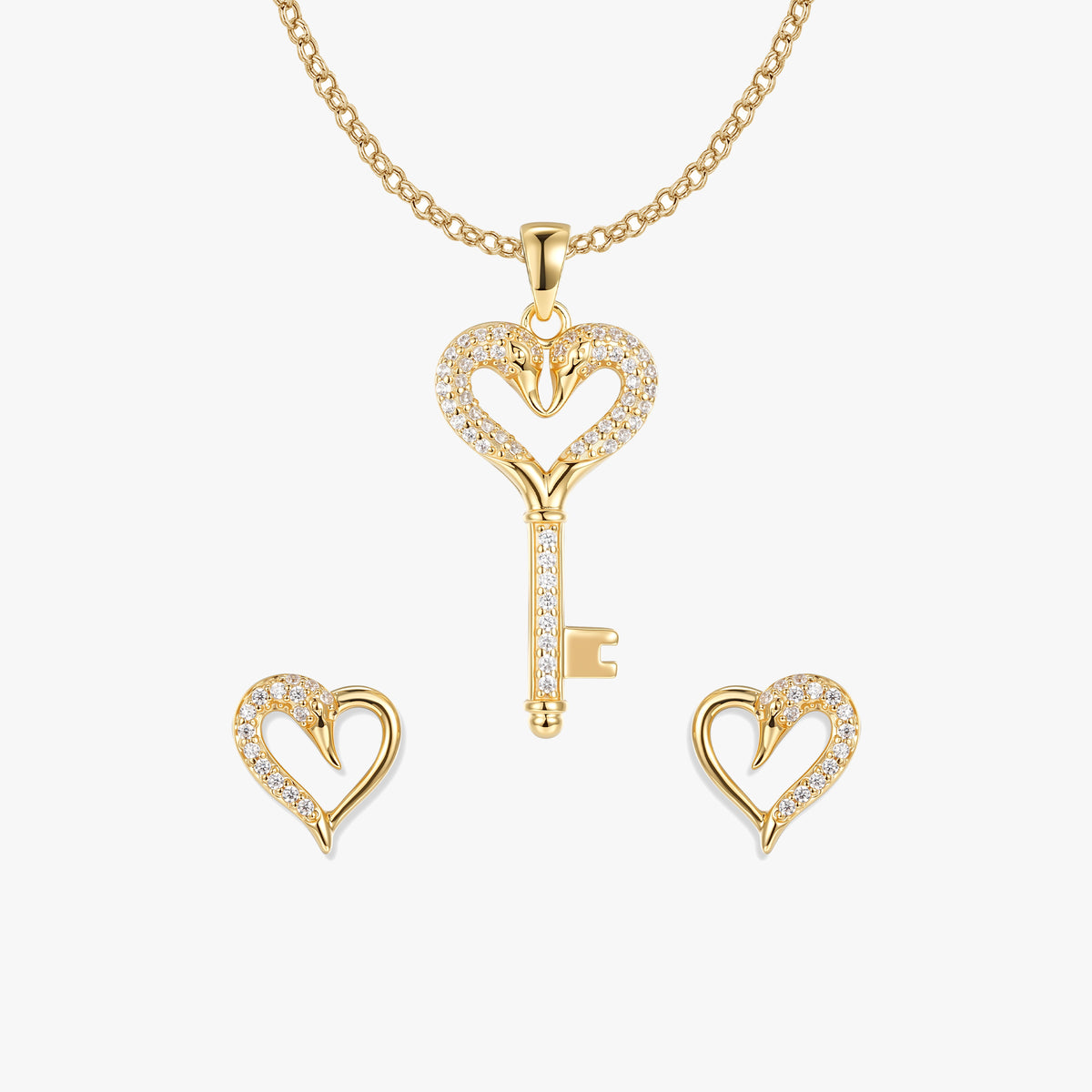 Crystal Cupid Set von SEINERZEIT mit Schlüssel Anhänger, Schwan Ohrsteckern und vergoldeter Kette