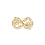 Pendentif infini dauphin en cristal plaqué or avec deux dauphins dans le symbole de l'infini, entièrement serti de zirconias blancs