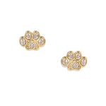 Boucles d'oreilles en patte de cristal plaqué or avec une patte chacune, de grandes zircones blanches ovales aux extrémités des pattes et un pavage complet de zircones blanches