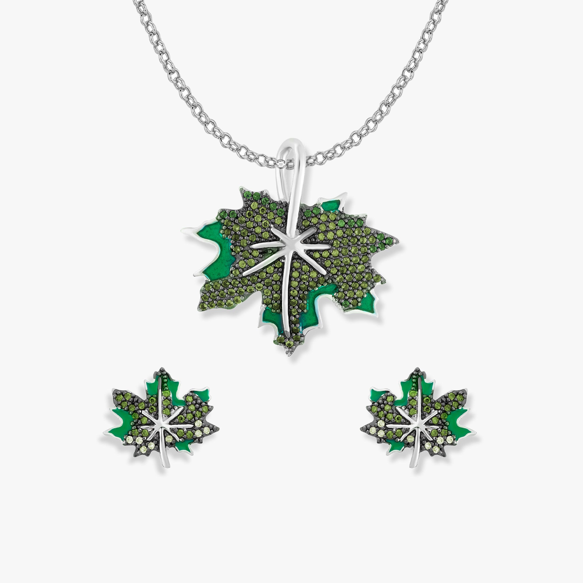 Ashley Ahornblatt Schmuck-Set von SEINERZEIT mit Blatt-Anhänger, Ohrringen und Silberkette aus 925 Sterling Silber