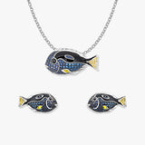 Dory Fisch Schmuck-Set von SEINERZEIT mit Fisch-Anhänger, Ohrringen und Silberkette aus 925 Sterling Silber