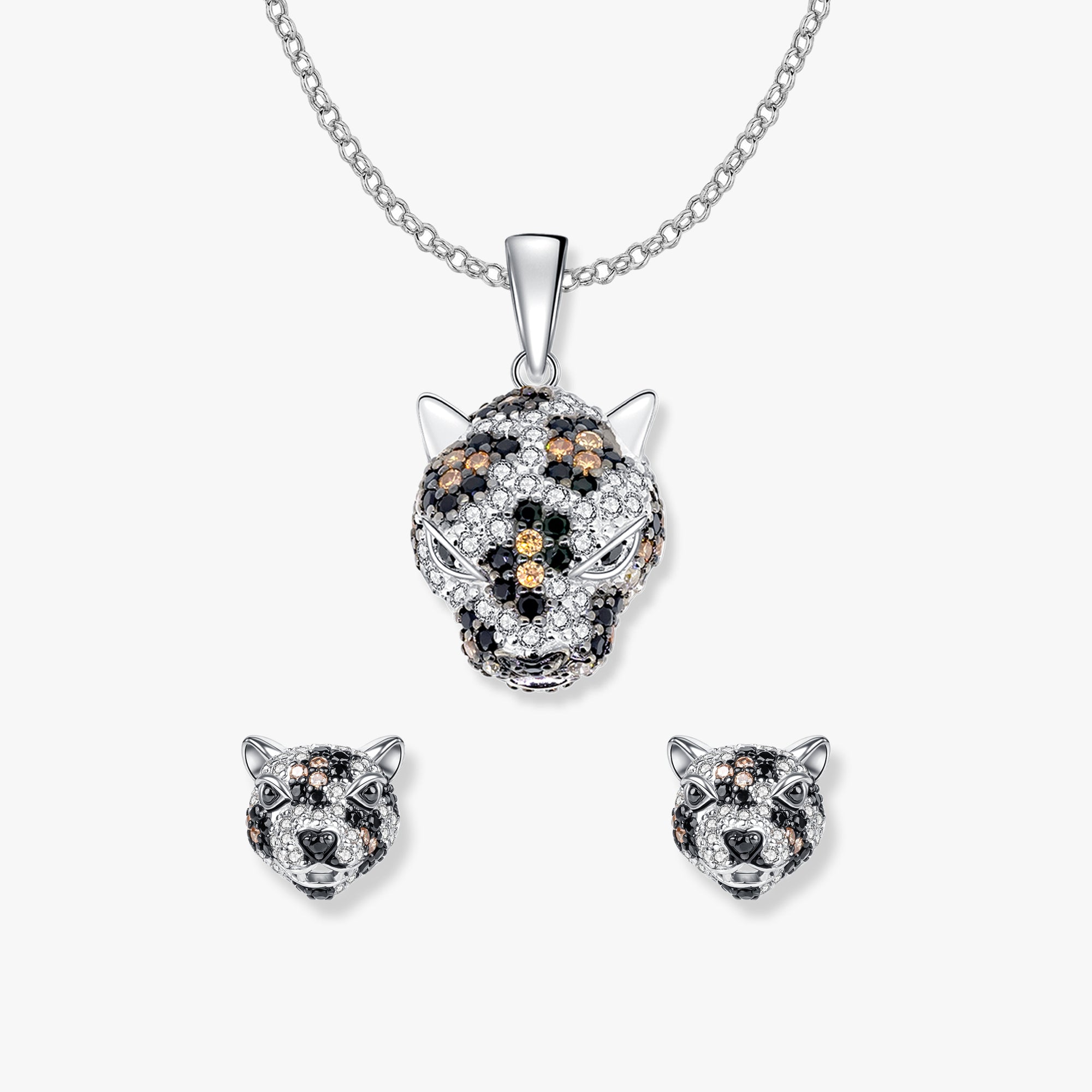 Jack Jaguar Schmuck-Set von SEINERZEIT mit Jaguar-Anhänger an Silberkette und passenden Ohrringen aus 925 Sterling Silber