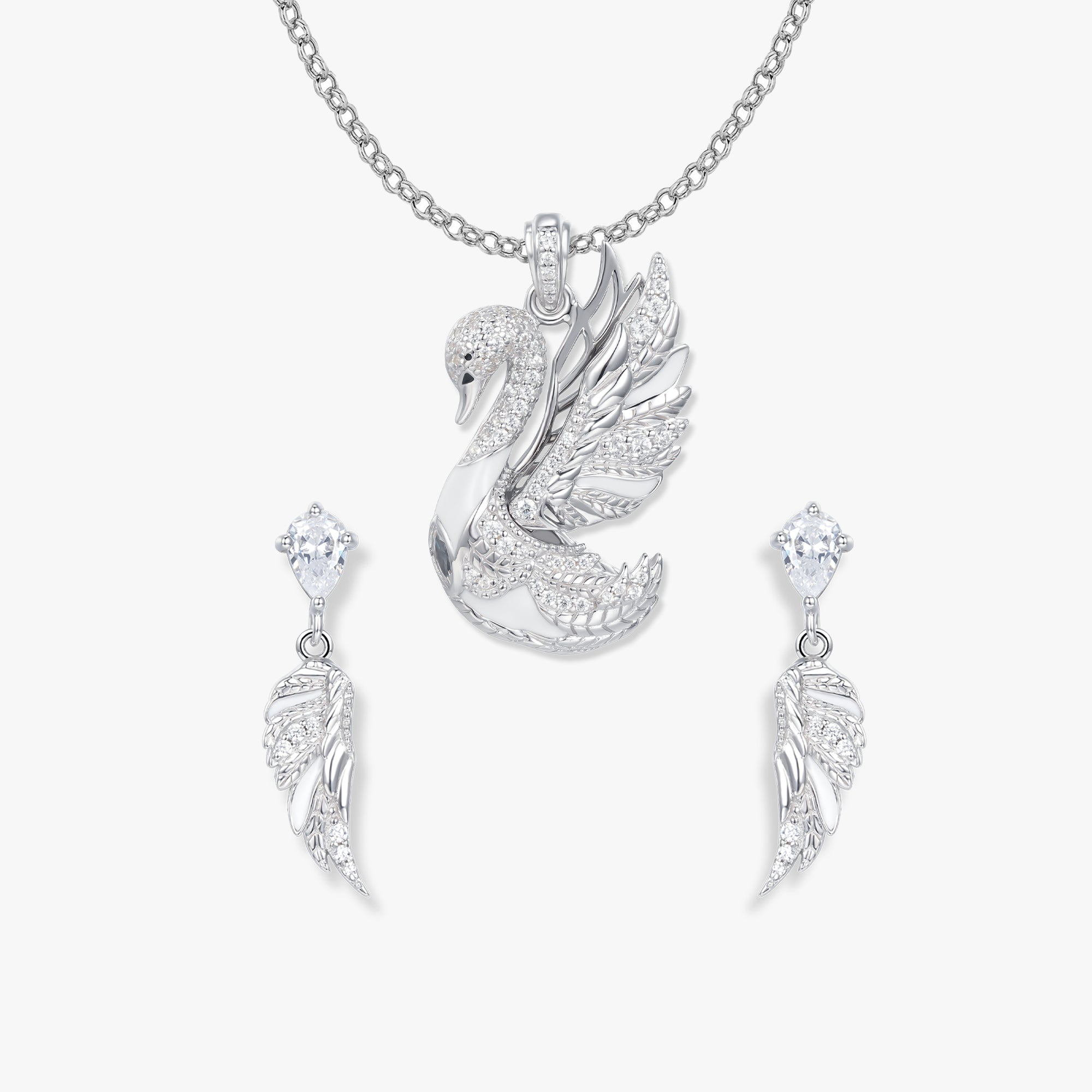 Sofia Schwan Schmuck-Set von SEINERZEIT mit Schwan-Anhänger, Ohrringen und Silberkette aus 925 Sterling Silber