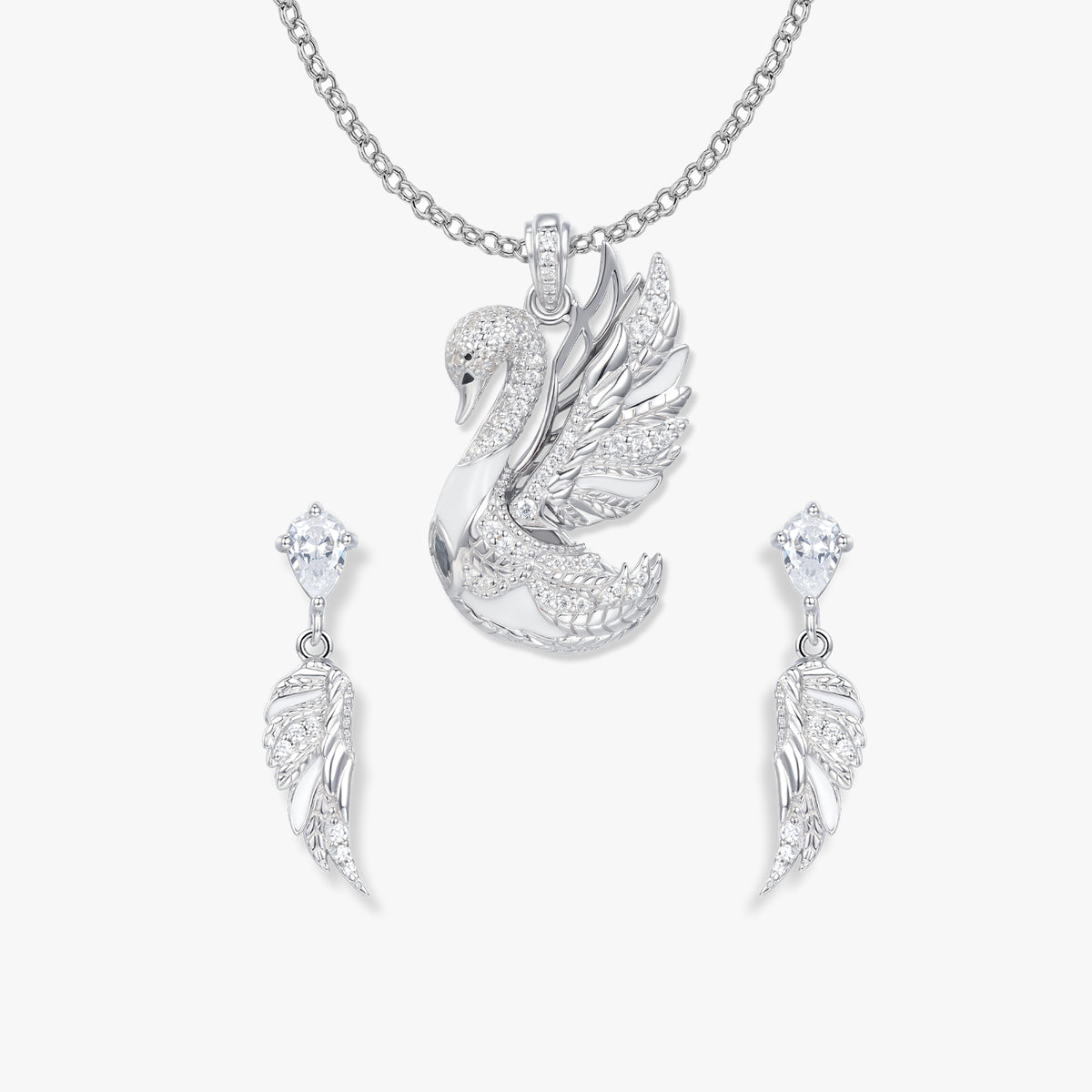 Set di gioielli Sofia Schwan di SEINERZEIT con ciondolo a forma di cigno, orecchini e catenina in argento sterling 925