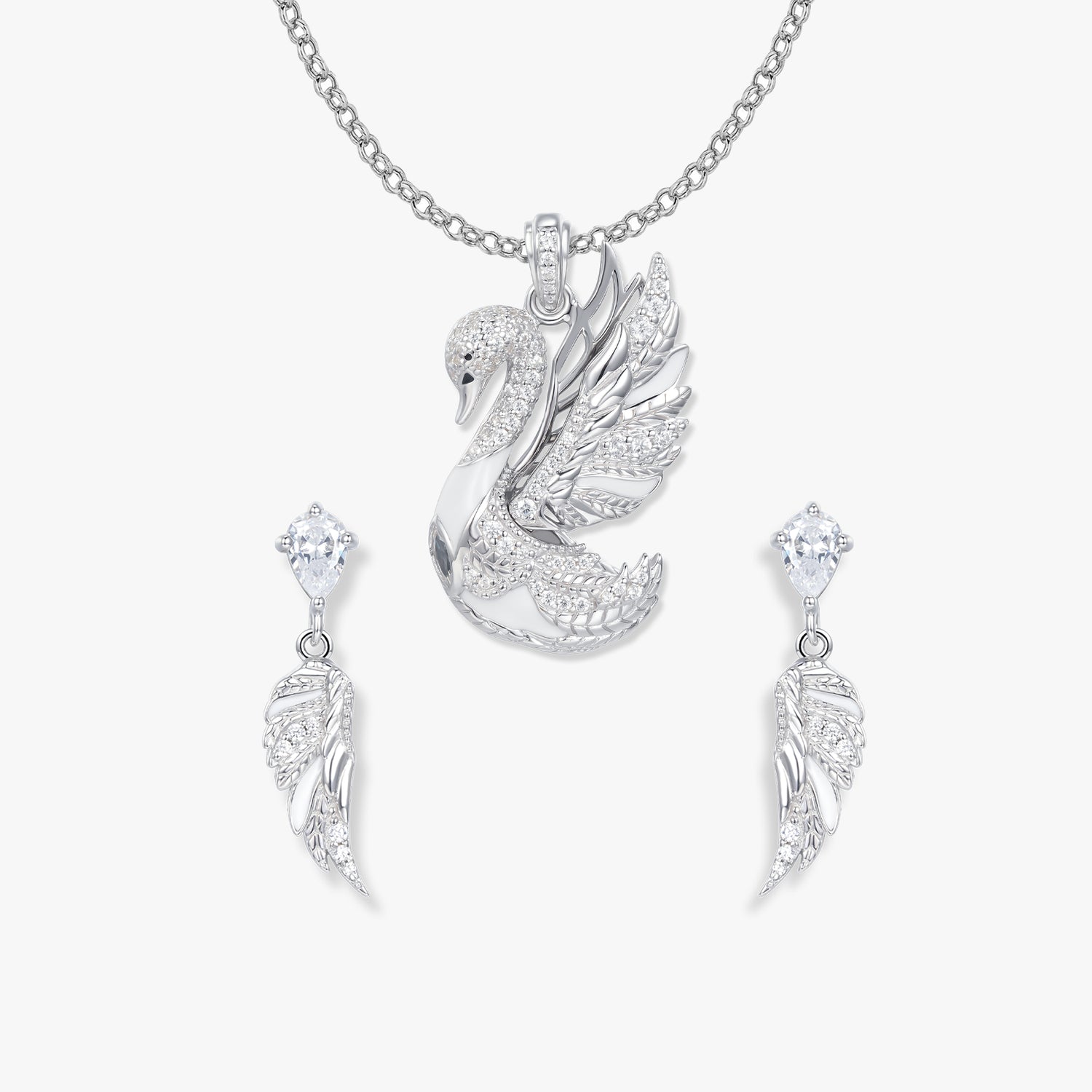 Set di gioielli Sofia Schwan di SEINERZEIT con ciondolo a forma di cigno, orecchini e catenina in argento sterling 925