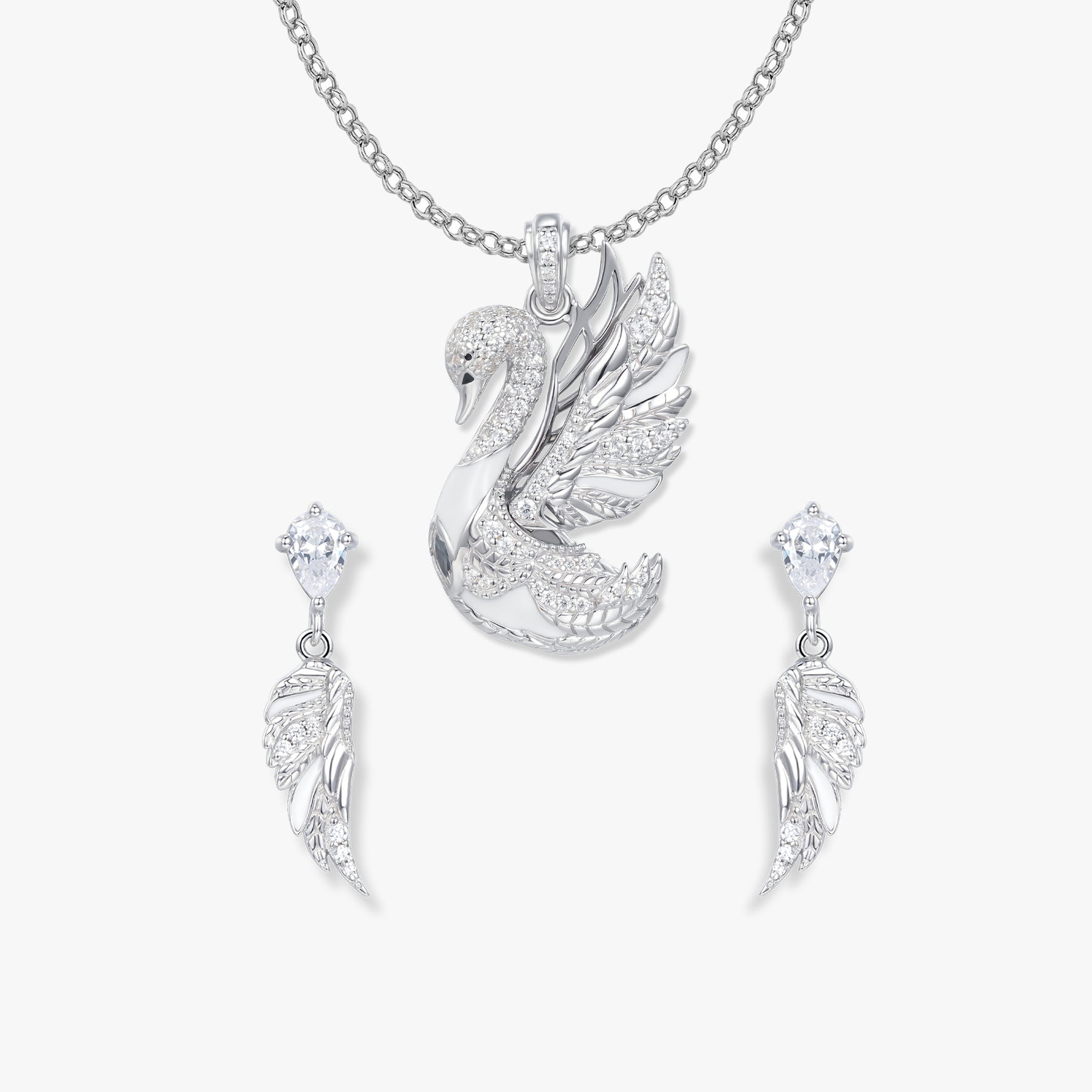 Set di gioielli Sofia Schwan di SEINERZEIT con ciondolo a forma di cigno, orecchini e catenina in argento sterling 925