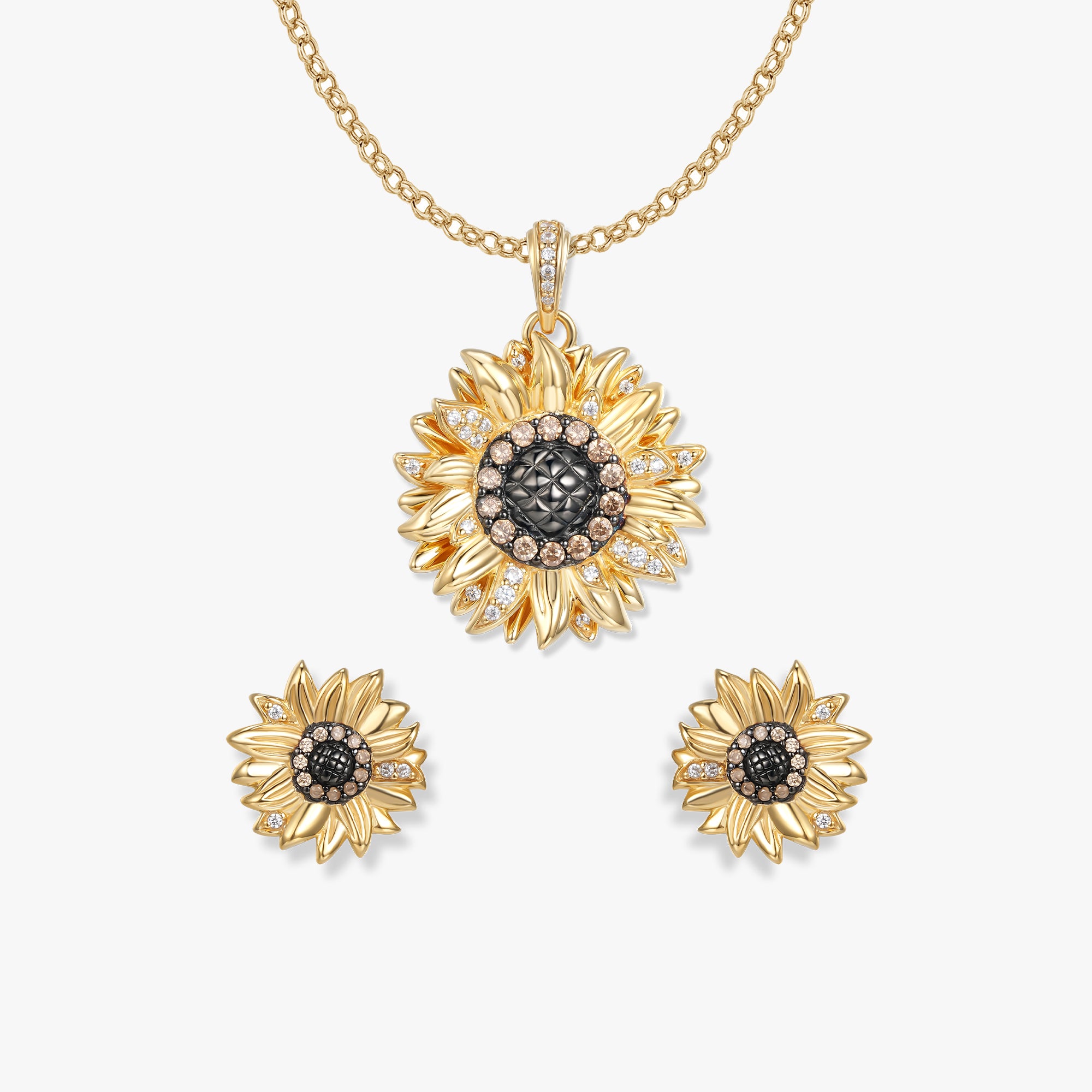 Solana Sonnenblumen Schmuck-Set von SEINERZEIT mit vergoldetem Anhänger, Ohrsteckern und Kette aus 925 Sterling Silber