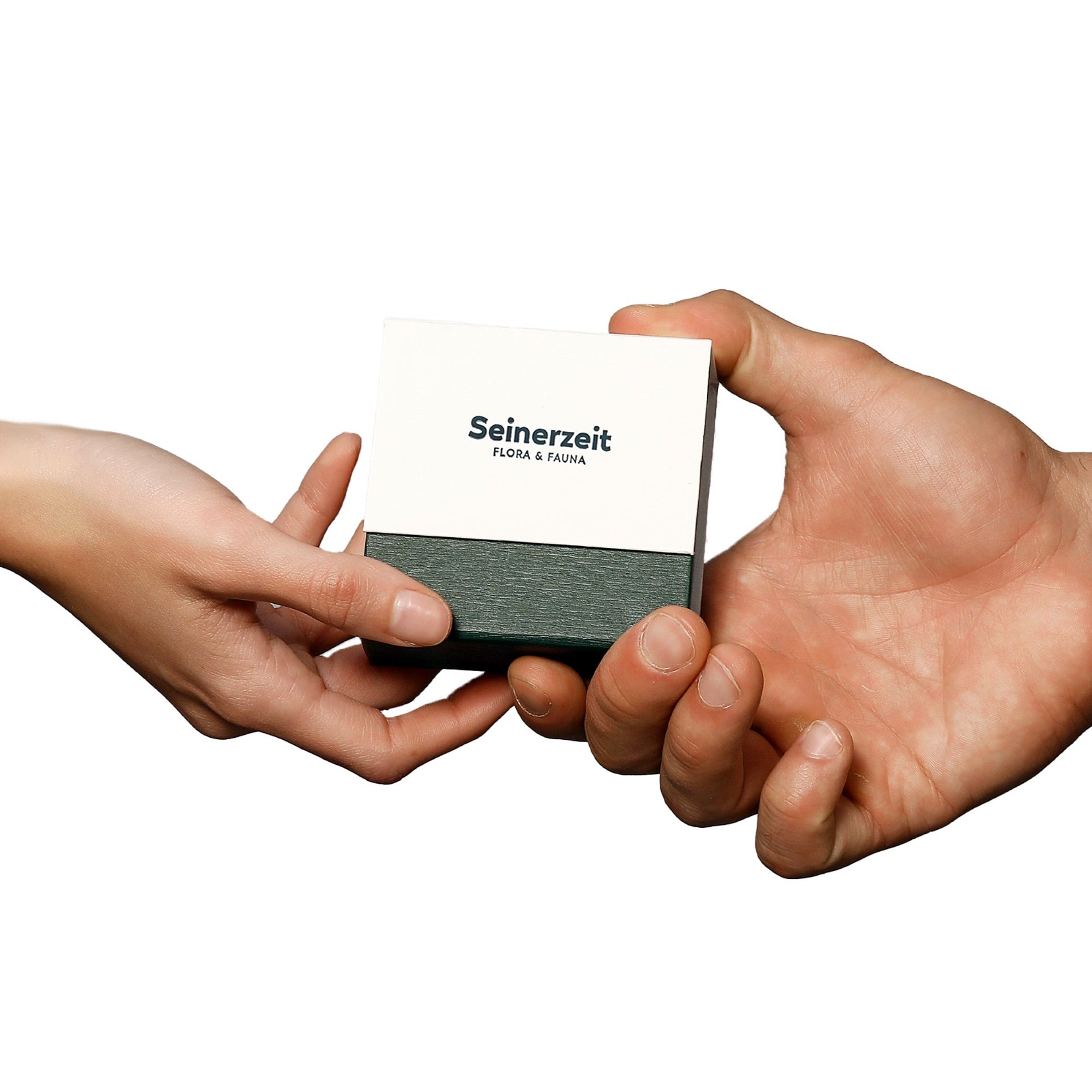 Seinerzeit Flora &amp; Fauna Schmuckverpackung wird als Geschenk überreicht – hochwertige Schmuckbox für besondere Anlässe