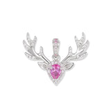 Silberner Freja Hirsch Anhänger aus der DREAM Serie mit abstraktem Hirschkopf, verzweigtem Geweih und tropfenförmigem pinkfarbenem Zirkonia im Zentrum