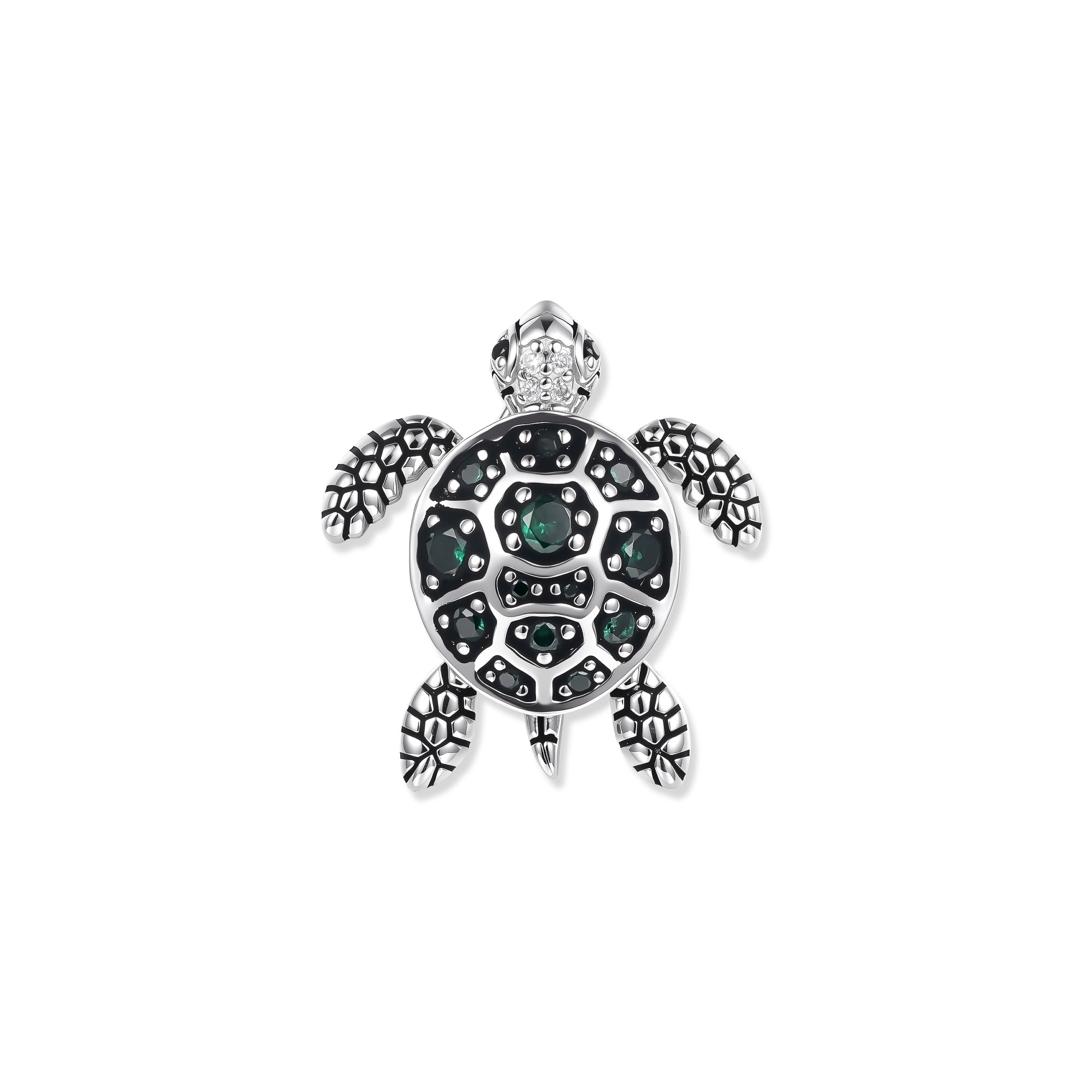 Gubo Green Schildkröten Anhänger aus 925 Sterling Silber mit grünen Zirkonia und oxidierter Oberfläche