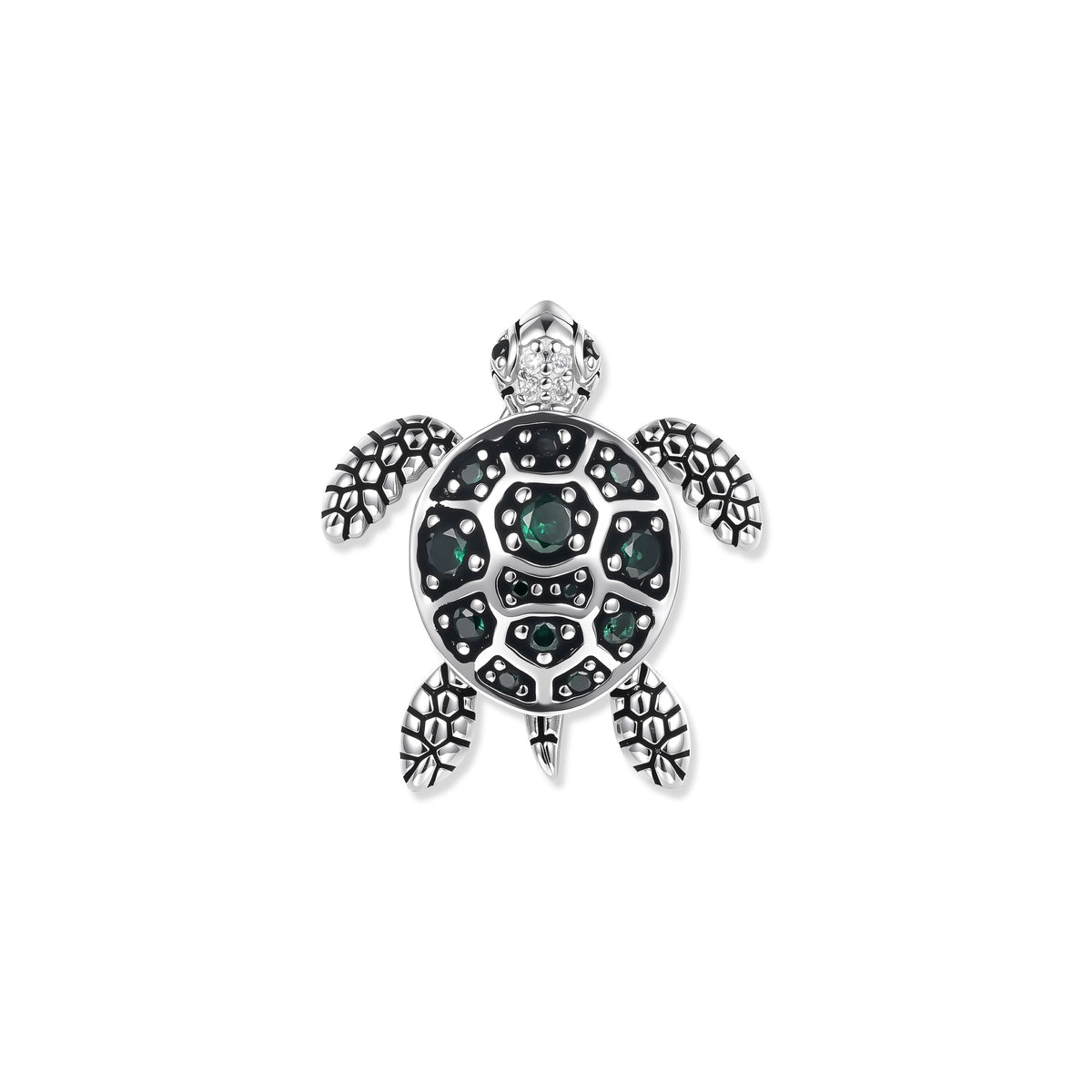 Pendentif tortue Gubo Green en argent sterling 925 avec zircone verte et finition oxydée