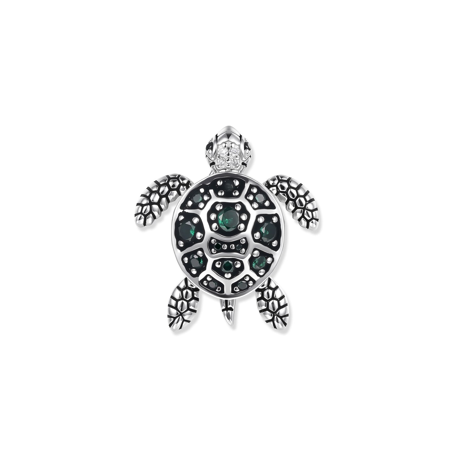 Pendentif tortue Gubo Green en argent sterling 925 avec zircone verte et finition oxydée