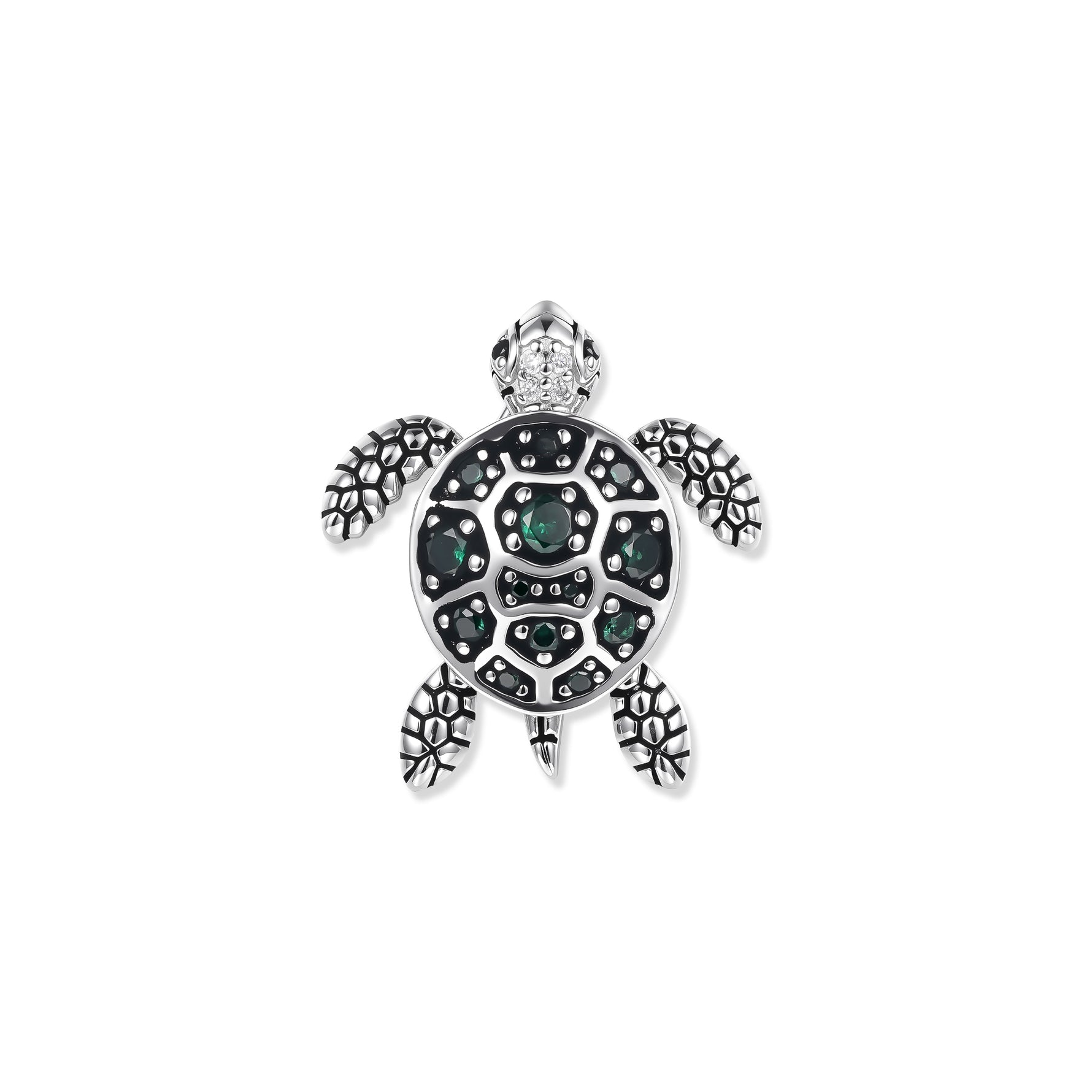 Pendentif tortue Gubo Green en argent sterling 925 avec zircone verte et finition oxydée