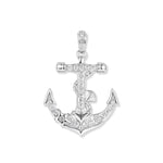Silver Harbor White anchor pendant with white zirconia, starfish on a hook, shell on a twisted rope, and cross-shaped setting
