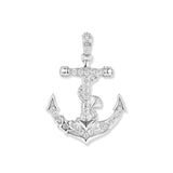 Silberner Harbor White Anker Anhänger mit weißen Zirkonia, Seestern am Haken, Muschel am gewundenen Seil und kreuzförmiger Halterung