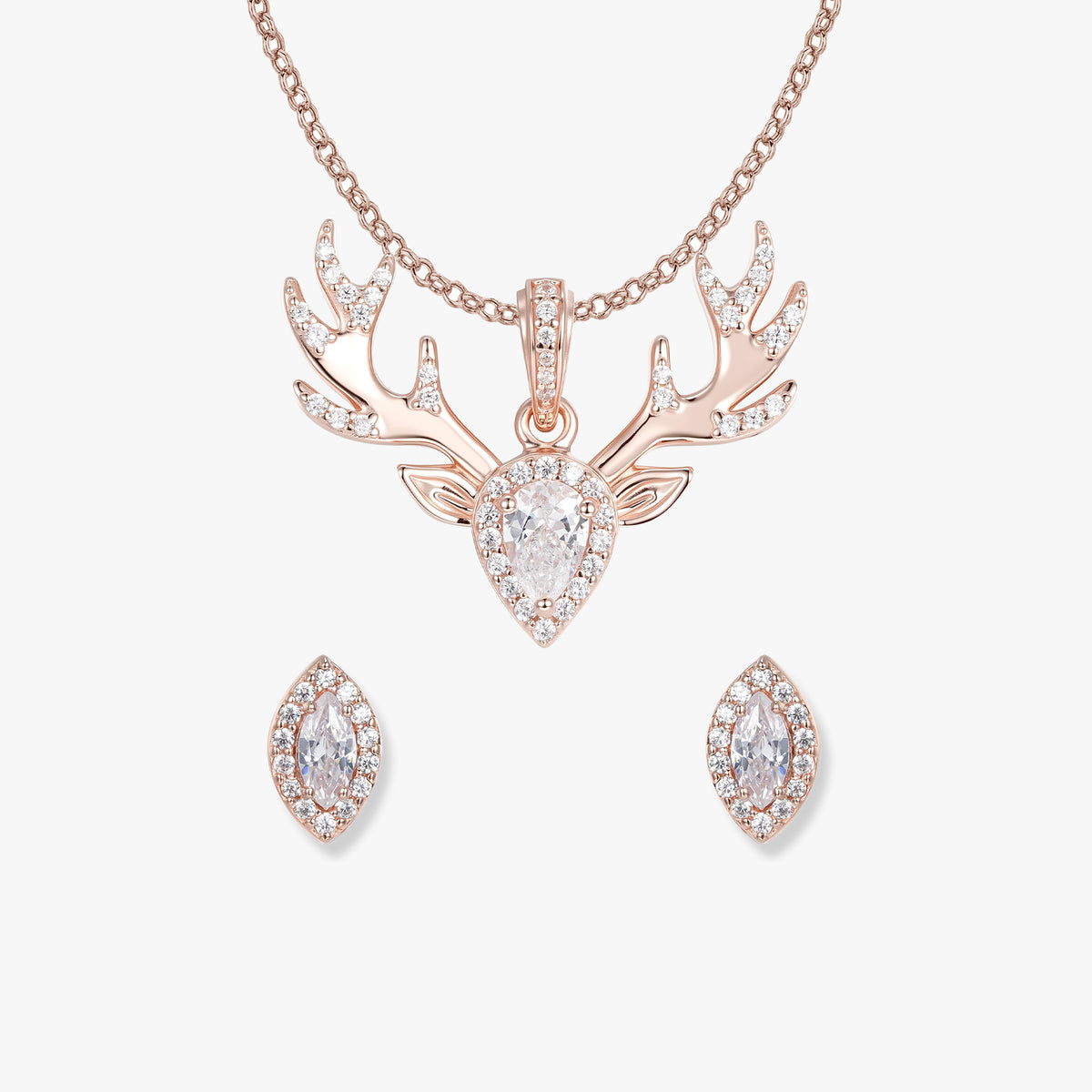 Ida Hirsch Set von SEINERZEIT mit Hirsch Anhänger, Ohrsteckern und rosévergoldeter Kette