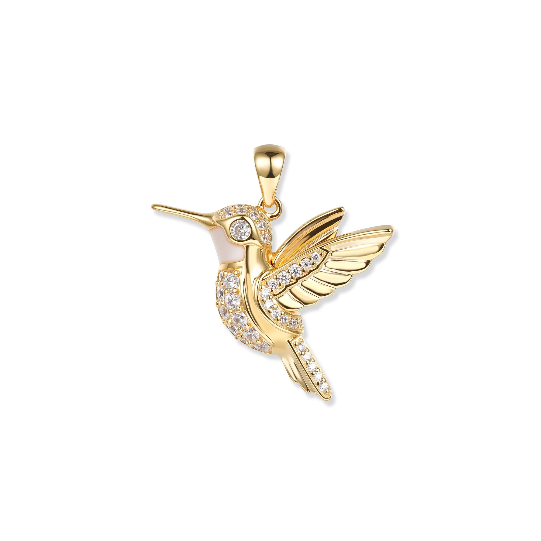 Gold-plated Lola hummingbird pendant with all-white cubic zirconia and a delicate, elegant design