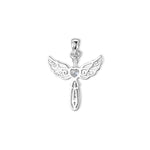 Rückseite des filigranen Mira Engel-Anhängers von SEINERZEIT aus rhodiniertem 925 Sterling Silber mit Herz-Zirkonia 