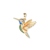 Vergoldeter Nani Kolibri Anhänger mit grünen, blauen und orangefarbenen Zirkonia in filigranem, lebendigem Design