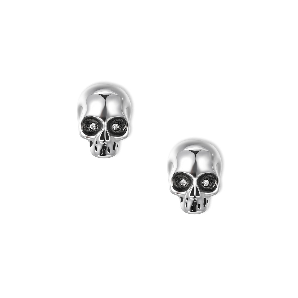Nero Totenkopf-Ohrstecker von SEINERZEIT aus 925 Sterling Silber mit weißen Zirkonia in den Augen