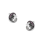 Silberne Pink Delfin Infinity Ohrstecker mit jeweils einem rund gekrümmten Delfin, vollständig besetzt mit kräftig pinken Zirkonia