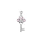 Silver Pink Paw key pendant with paw-shaped clasp, pink oval zirconia at the paw tips and white zirconia accents