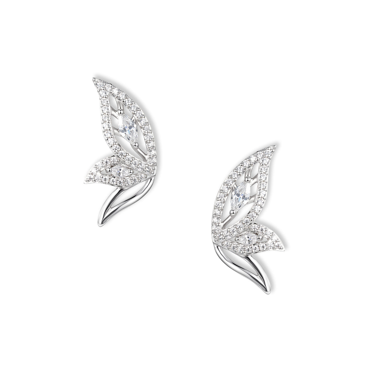 Pixie Feen-Ohrringe von SEINERZEIT aus 925 Sterling Silber mit weißen Zirkonia und filigranen Feenflügeln
