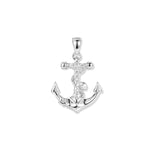 Dezenter Port White Anker Anhänger aus rhodiniertem 925 Sterling Silber mit weißen Zirkonia, kleinem Seestern am Haken und Muschel am gewundenen Seil