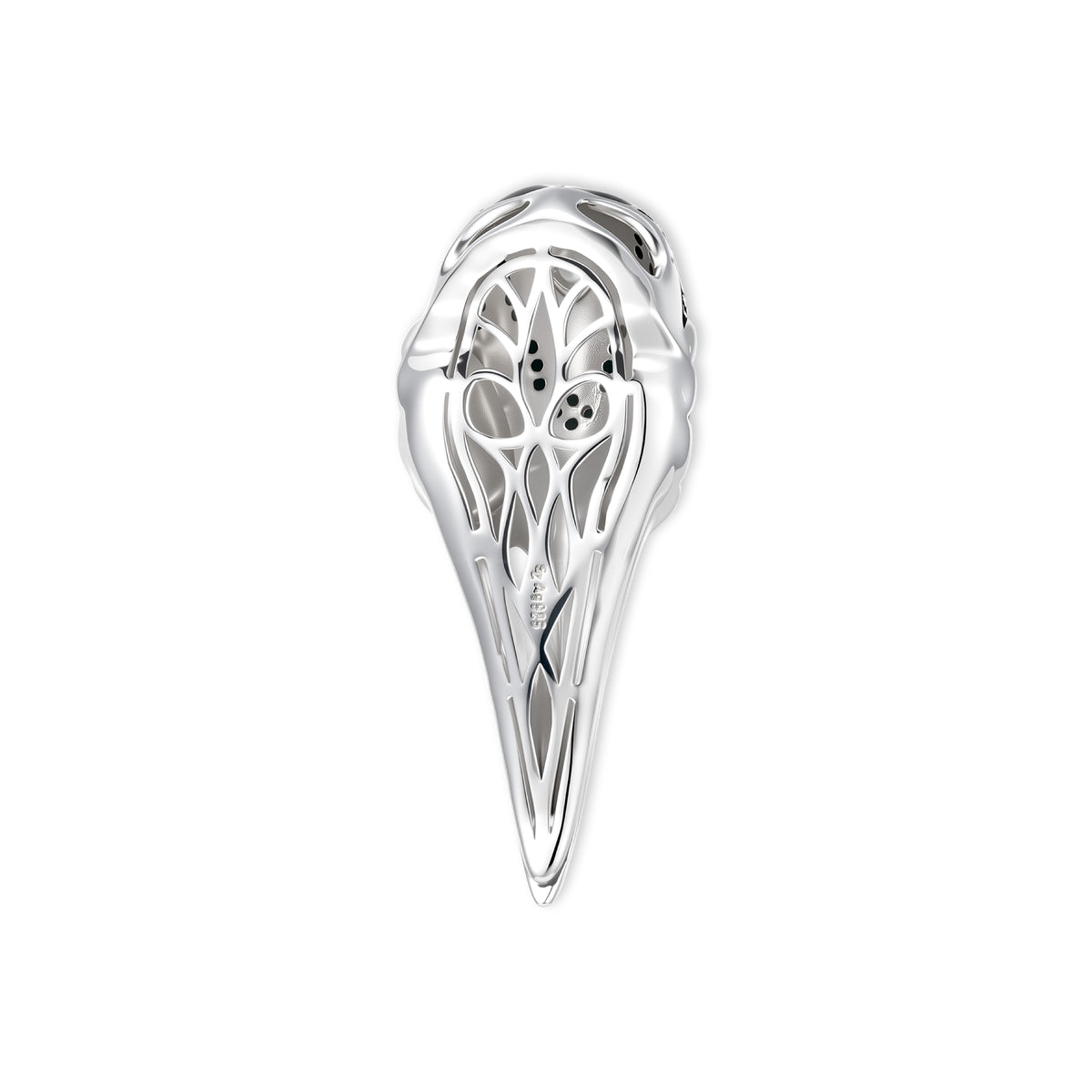 Raven Krähenschädel-Anhänger von SEINERZEIT aus 925 Sterling Silber mit schwarzer Emaille und weißen Zirkonia in Rückansicht