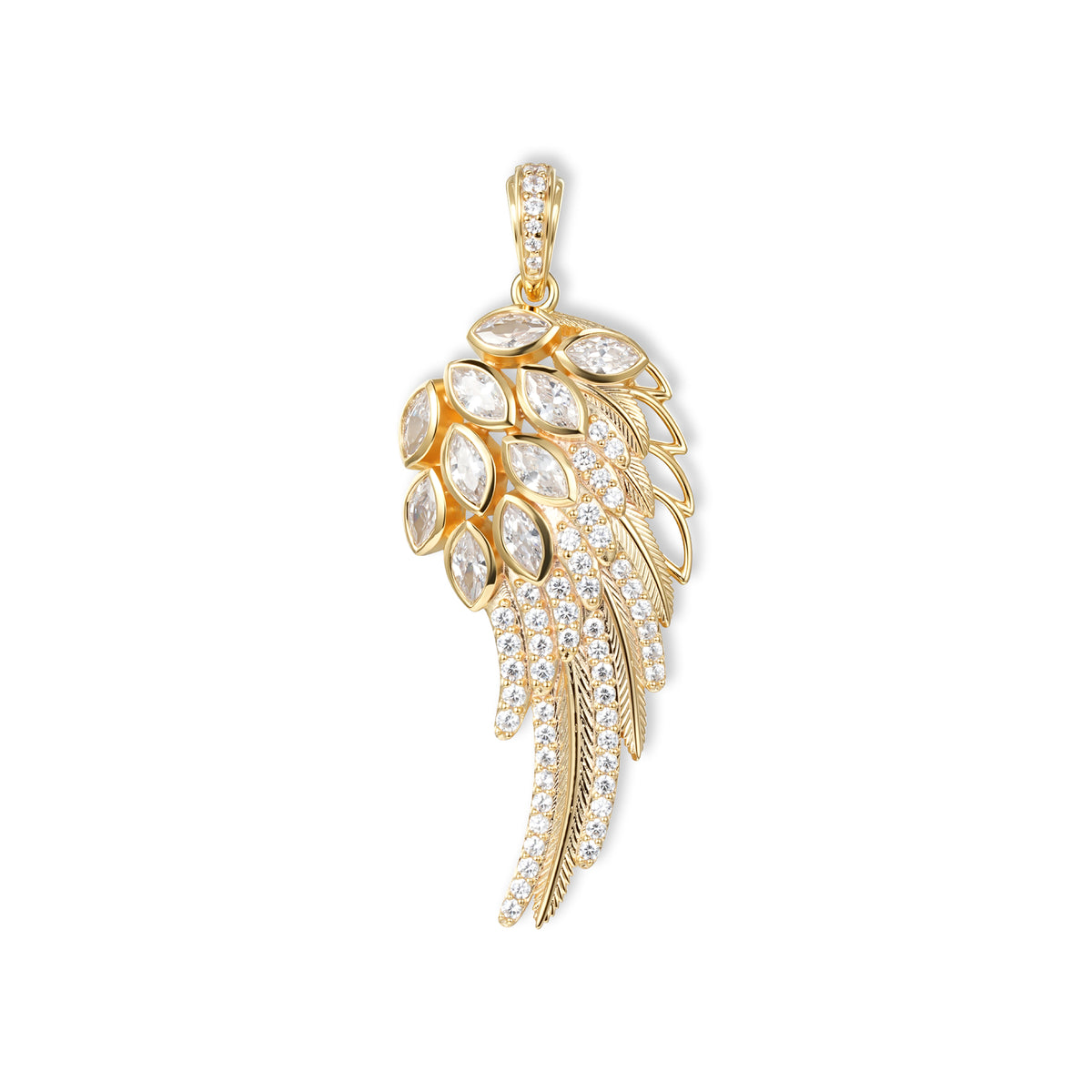 Seraph Engelsflügel-Anhänger von SEINERZEIT aus vergoldetem 925 Sterling Silber mit weißen Zirkonia und filigranem Engelsflügel-Design 