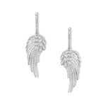 Seraph Engelsflügel Ohrringe von SEINERZEIT aus rhodiniertem 925 Sterling Silber mit weißen Zirkonia als bewegliche Creolen mit hängenden Engelsflügeln 
