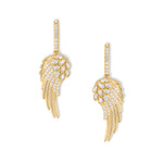 Seraph Engelsflügel Ohrringe von SEINERZEIT aus vergoldetem 925 Sterling Silber mit weißen Zirkonia als bewegliche Creolen mit hängenden Engelsflügeln 