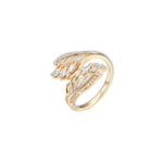 Seraph Engelsflügel Ring von SEINERZEIT aus vergoldetem 925 Sterling Silber mit weißen Zirkonia und flexibler Ringschiene 