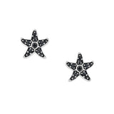 Kleine Sonja Dark Seestern Ohrstecker aus oxidiertem 925 Sterling Silber mit schwarzen Zirkonia und feinen nano-blauen Akzenten an den Spitzen