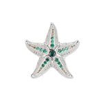 Large silver starfish with green and white zirconia, ornate sides, and an intricately crafted structure inspired by natural underwater worlds