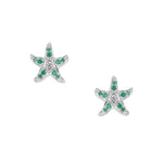 Subtle silver starfish earrings with green zirconia and delicate white accents, matching the Sonja Green pendant