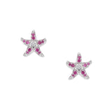 Zarte silberne Seestern Ohrstecker mit pinken und violetten Zirkonia sowie feinen weißen Lichtakzenten, passend zum Sonja Pink Anhänger