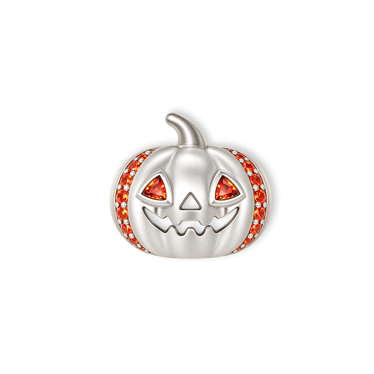 Spooky Kürbis-Anhänger von SEINERZEIT aus rhodiniertem 925 Sterling Silber mit orangefarbenen Zirkonia und Jack-O’-Lantern-Grinse