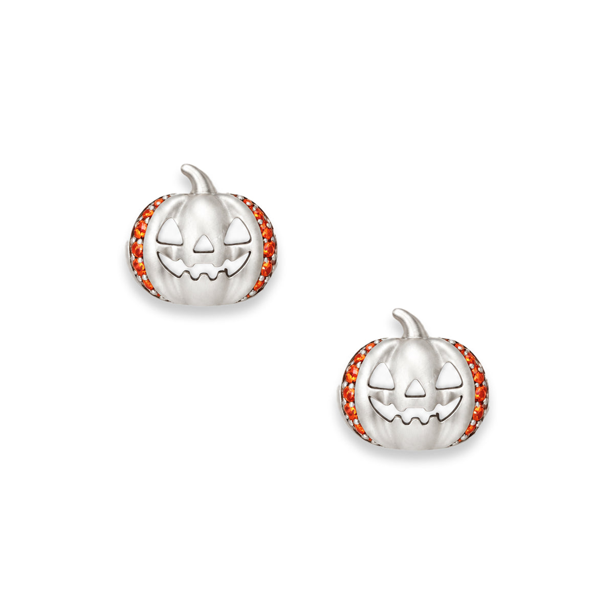 Spooky Kürbis-Ohrstecker von SEINERZEIT aus 925 Sterling Silber mit orangefarbenen Zirkonia und Jack-O’-Lantern-Gesichtern