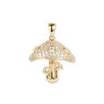 Gold-plated mushroom pendant with white zirconia, a large mushroom and two small mushrooms, elegant woodland design