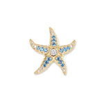 Gold starfish with deep blue cubic zirconia fading into white cubic zirconia on the arm tips, with a sparkling stone at the center