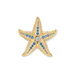 Ciondolo Svenja Royal a forma di stella marina dorata con zirconi blu intenso e accenti bianchi, lavorazione dettagliata e filigrana